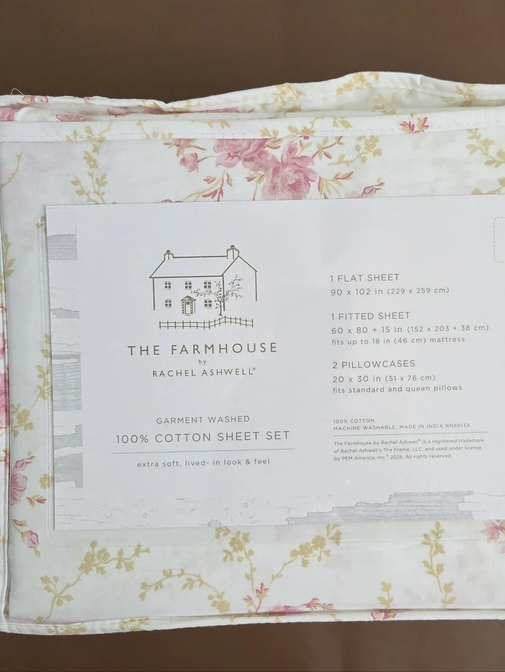 Shabby Chic Rachel Ashwell Cotton QUEEN sheet set Pink Floral Leaf Vines NEW
